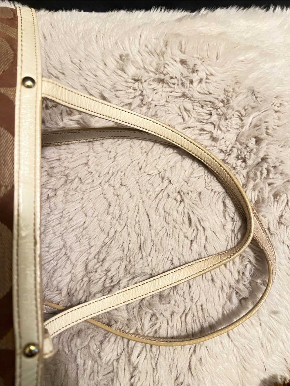 Vintage Coach y2k Two-Tone Signature Stripe Canvas Tote in Brown and Cream